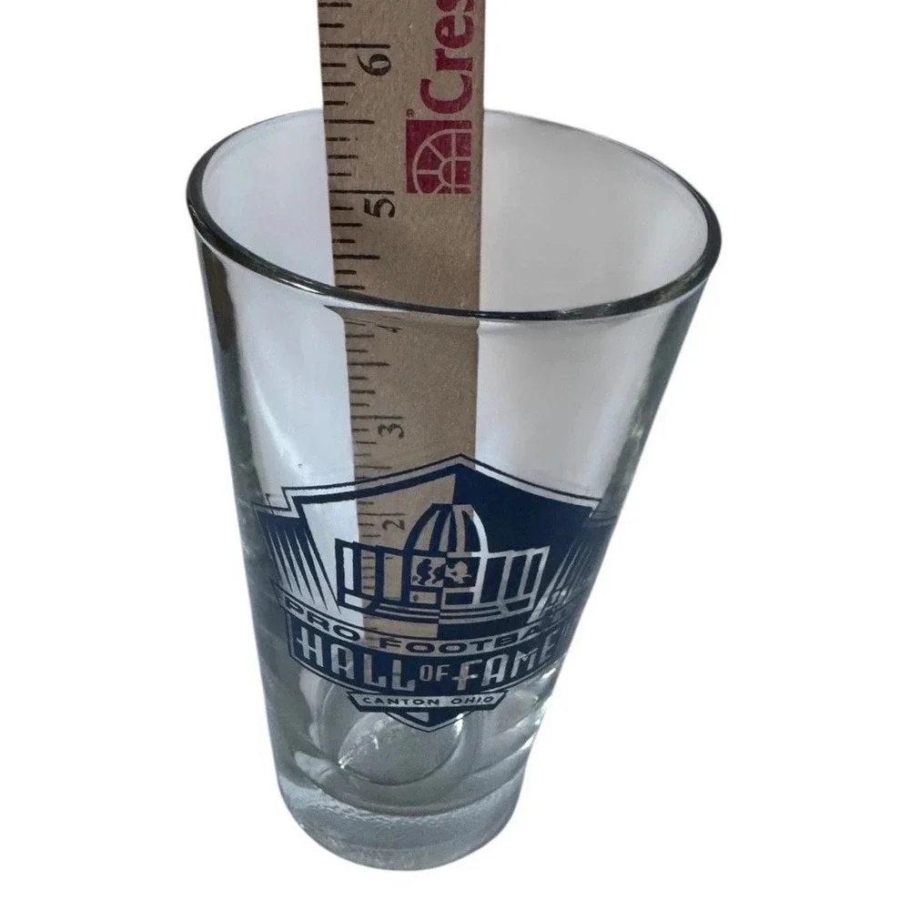 Pro Football Hall of Fame Souvenir Glass Tumbler Embossed Football Base Canton